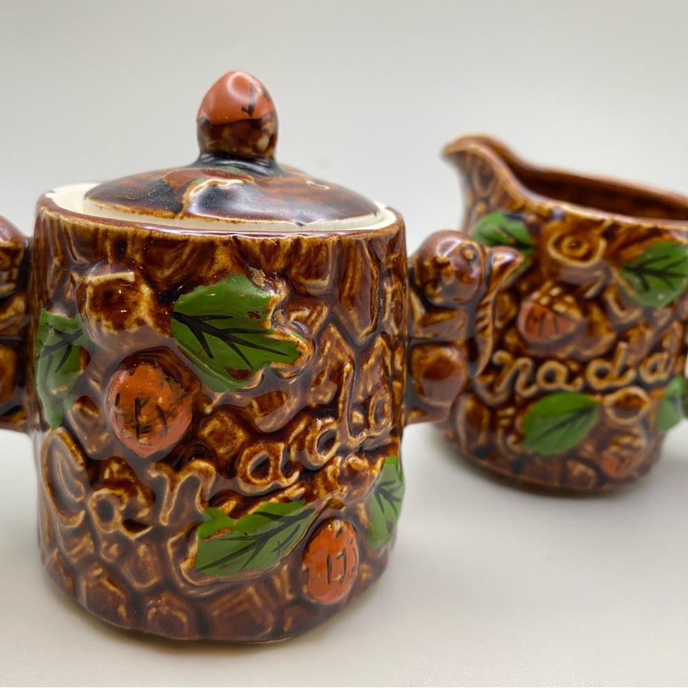 Vintage Woodland Canada Ceramic Sugar and Creamer Set
